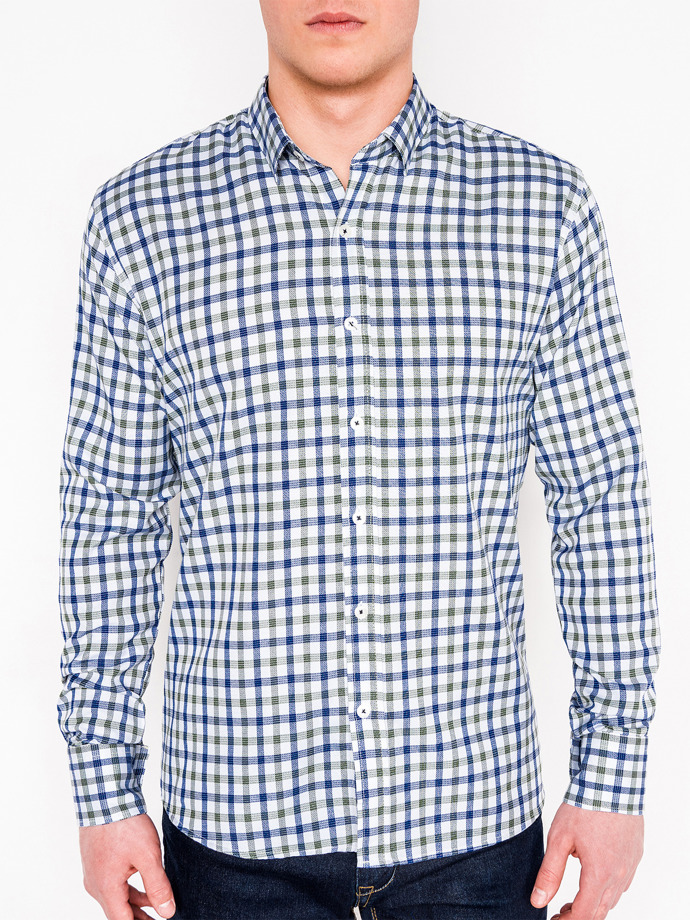 Men's check shirt with long sleeves K444 - white/green | MODONE ...