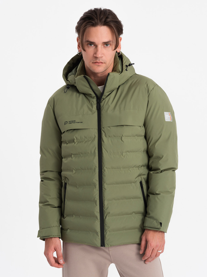 Men s winter jacket with detachable hood olive V1 OM JAHP 0150 MODONE wholesale Clothing For Men