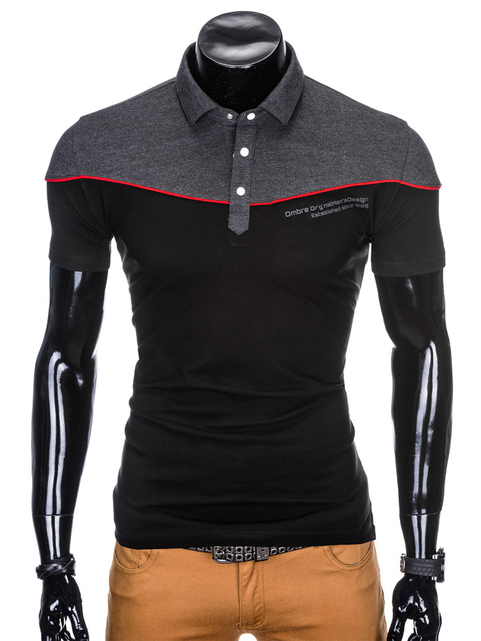 Men's plain polo shirt S878 - dark grey/black | MODONE wholesale ...
