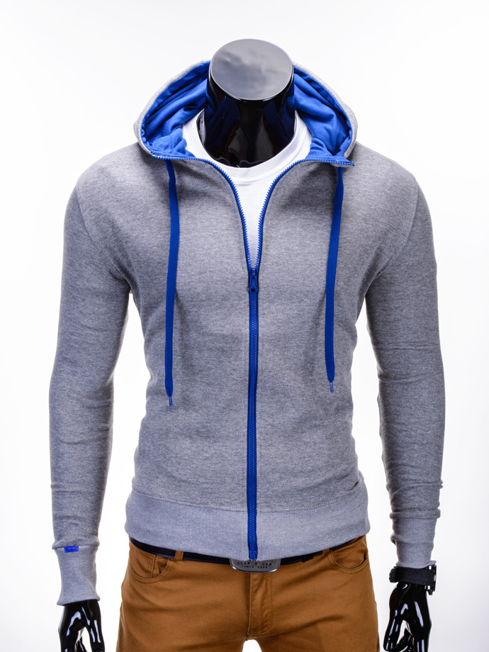 Men's zip-up hoodie - grey/blue B485 | MODONE wholesale - Clothing For Men