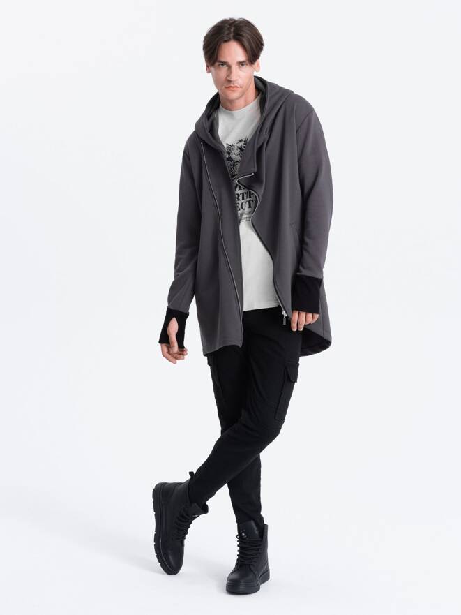 Asymmetrical men's sweatshirt with a spacious hood NANTES - graphite B1368
