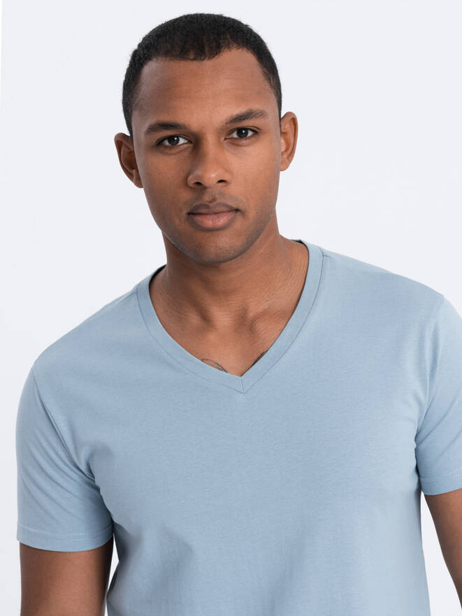 BASIC men's classic cotton T-shirt with a crew neckline - denim V11 OM-TSBS-0145