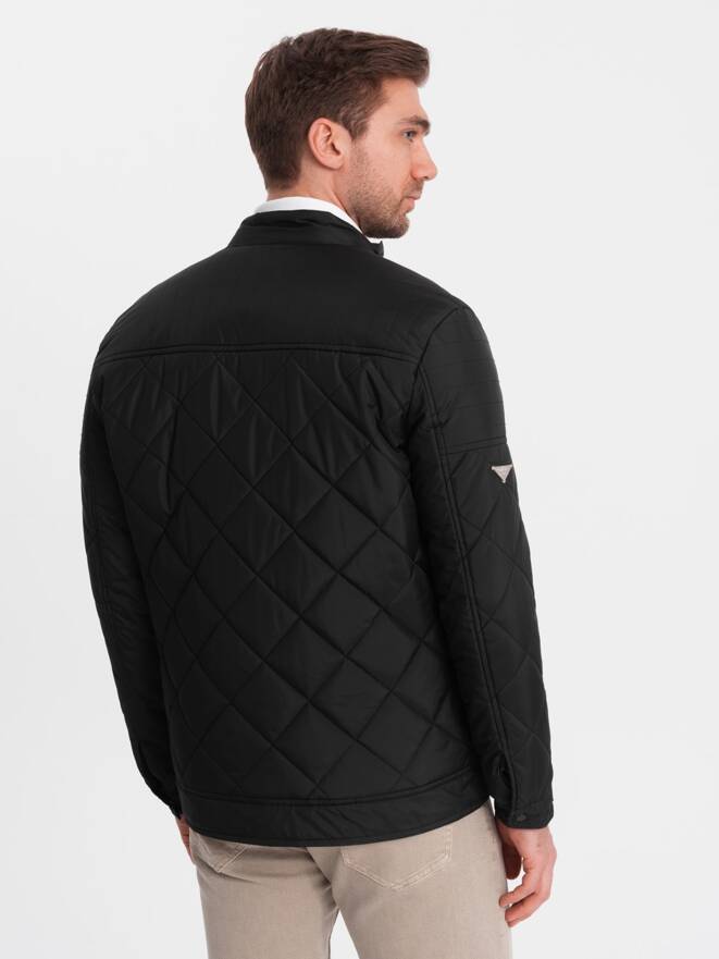 BIKER men's insulated jacket quilted in a diamond pattern - black V1 OM-JALP-22FW-006
