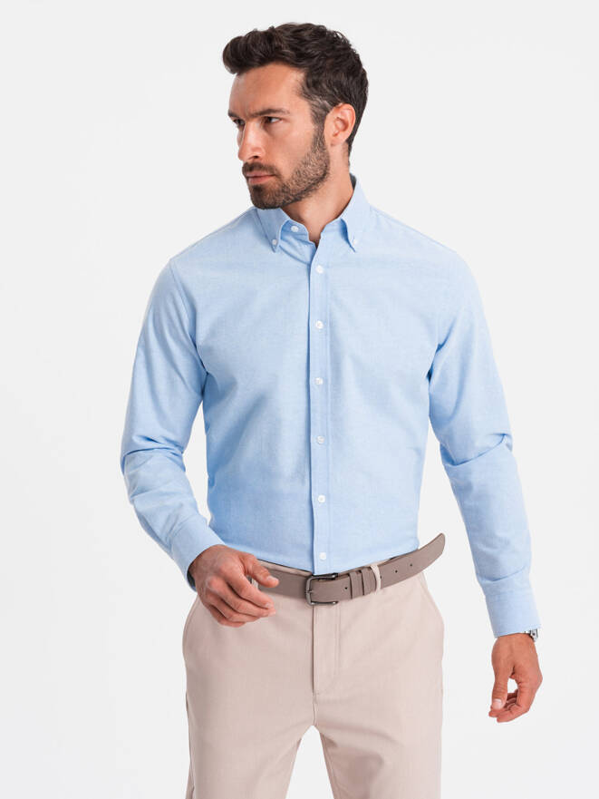 Classic men's cotton oxford REGULAR shirt - blue V2 OM-SHOS-0114