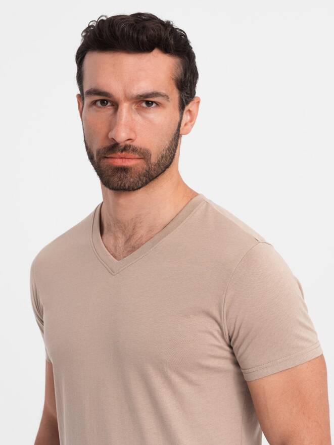 Men's BASIC classic cotton T-shirt with a v-neck - ash V21 OM-TSBS-0145