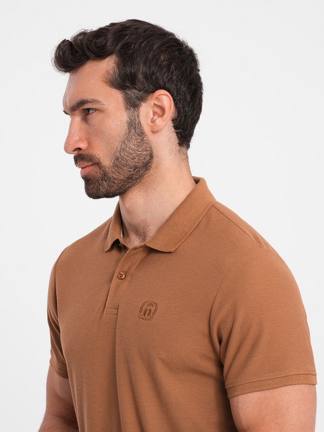 Men's BASIC single color pique knit polo shirt - brown V23 OM-POBS-0100