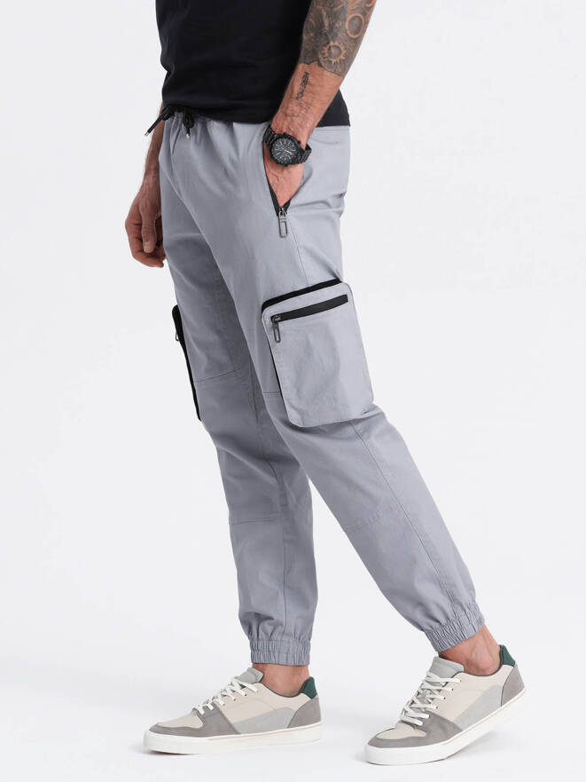 Men's JOGGER pants with stand-off and zippered cargo pockets - light grey V8 OM-PAJO-0135