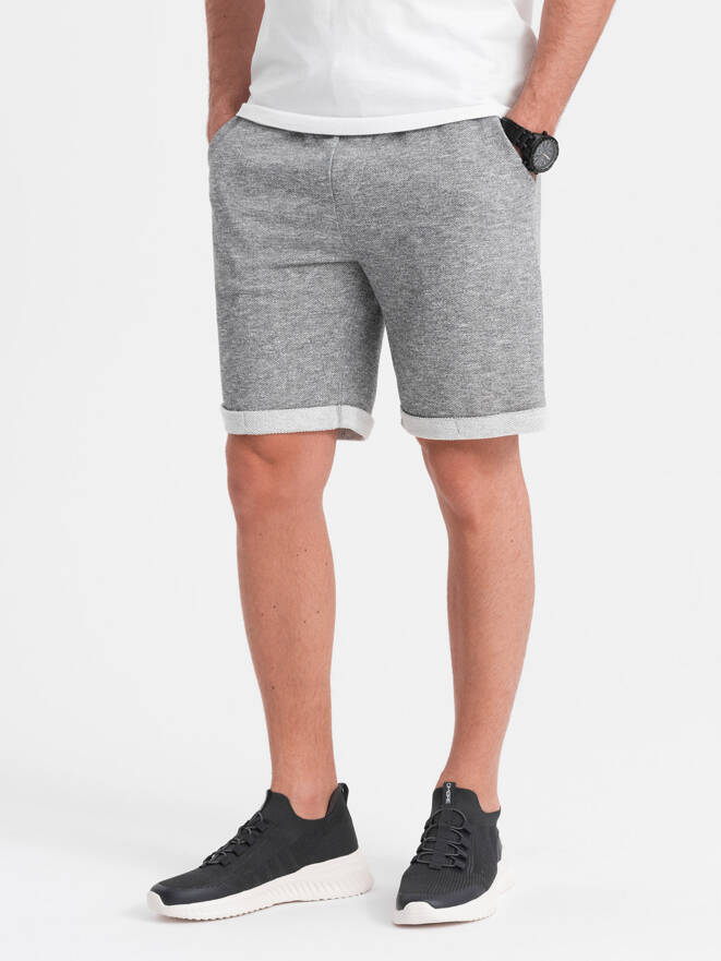 Men's LOOSE FIT melange fabric shorts - gray V6 OM-SRSK-0116