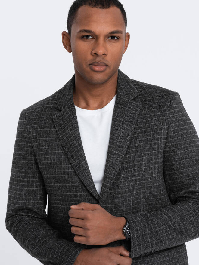 Men's checkered blazer with wool - graphite V2 OM-BLZB-0117