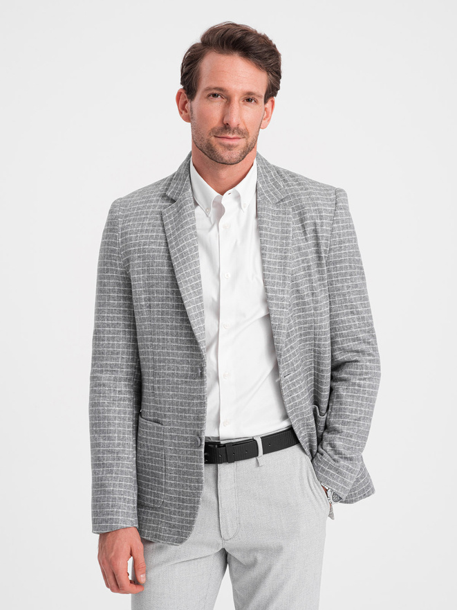 Men's checkered blazer with wool - grey V1 OM-BLZB-0117