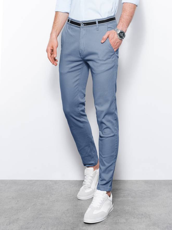 Men's chino pants with decorative waistband - blue V7 P156