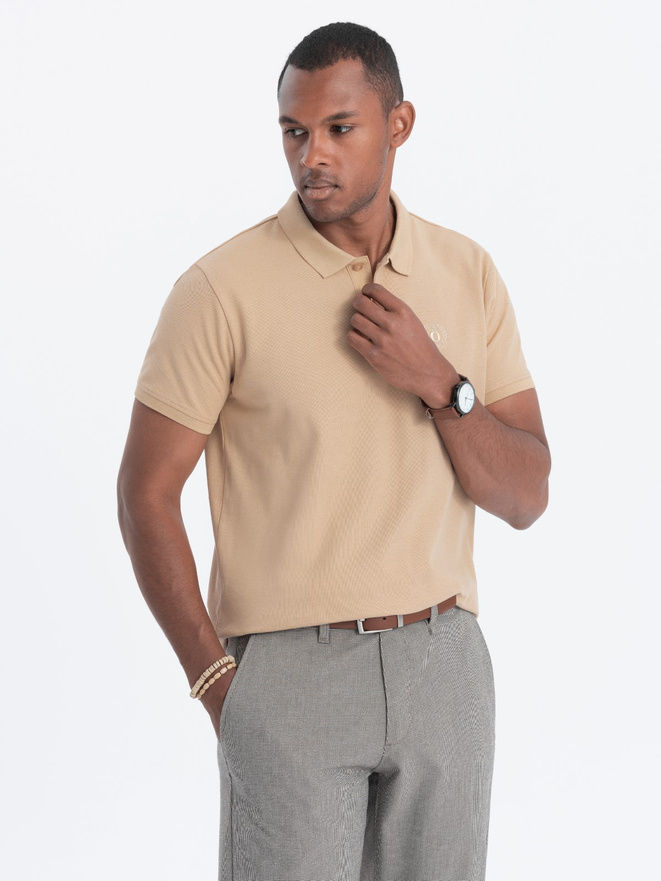 Men's classic cotton polo shirt - beige S1374