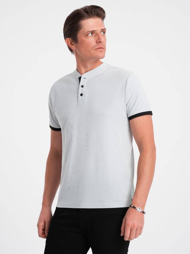 Men's collarless polo shirt - light grey V10 OM-TSCT-0156
