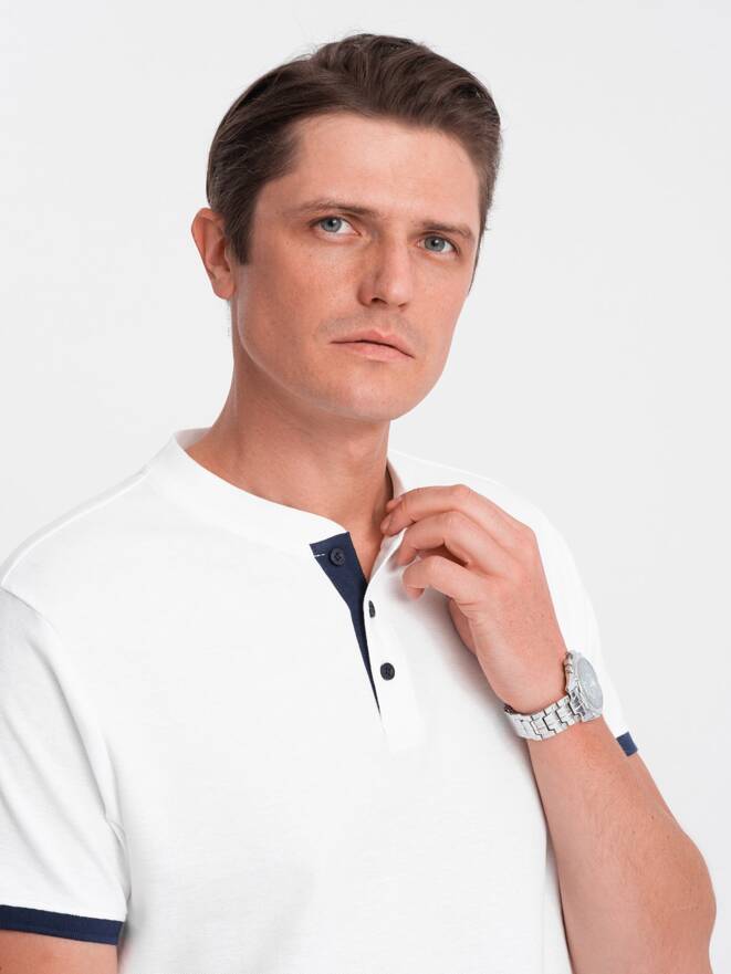 Men's collarless polo shirt - white V1 OM-TSCT-0156