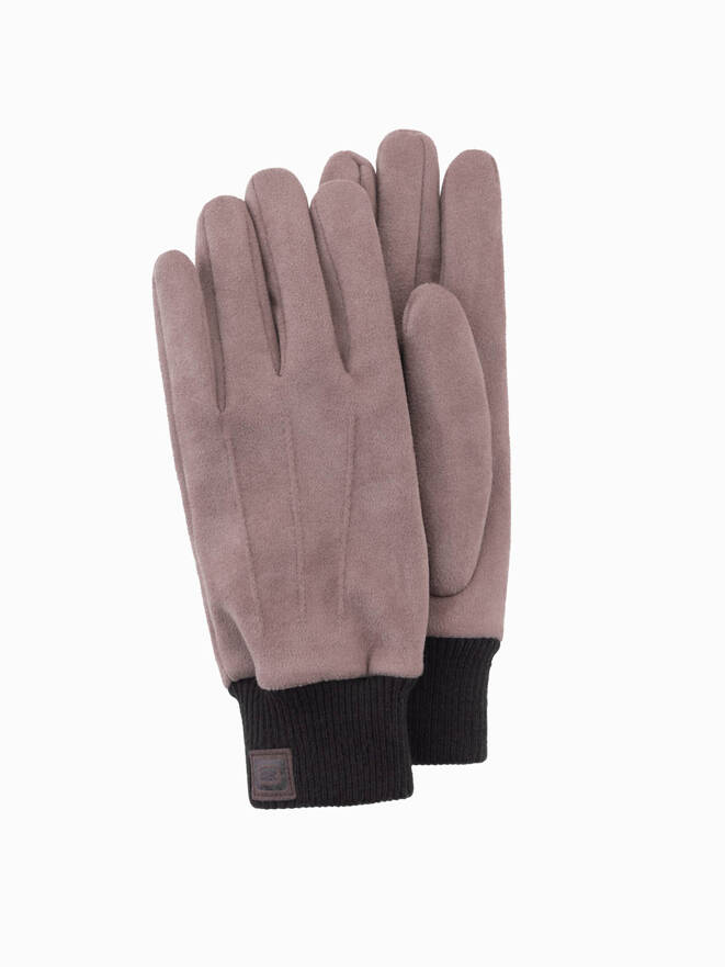 Men's eco-suede gloves with welt - brown V2 OM-ACGL-0112