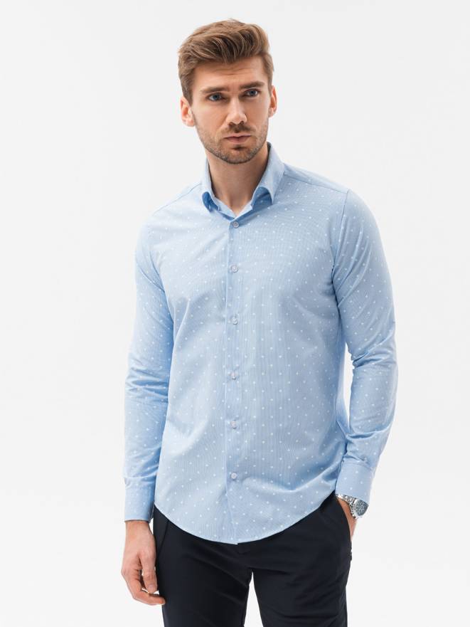 Men's elegant shirt with long sleeves - light blue K463