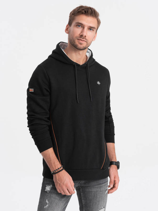 Men's hoodie with zippered pocket - gray melange V5 OM-SSNZ-22FW