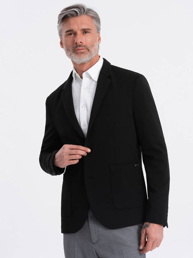 Men's jacket with patch pockets - black V5 OM-BLZB-0127