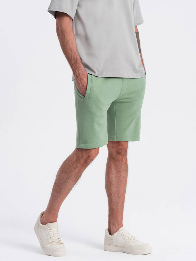 Men's knit shorts with drawstring and pockets - green V3 OM-SRBS-0139