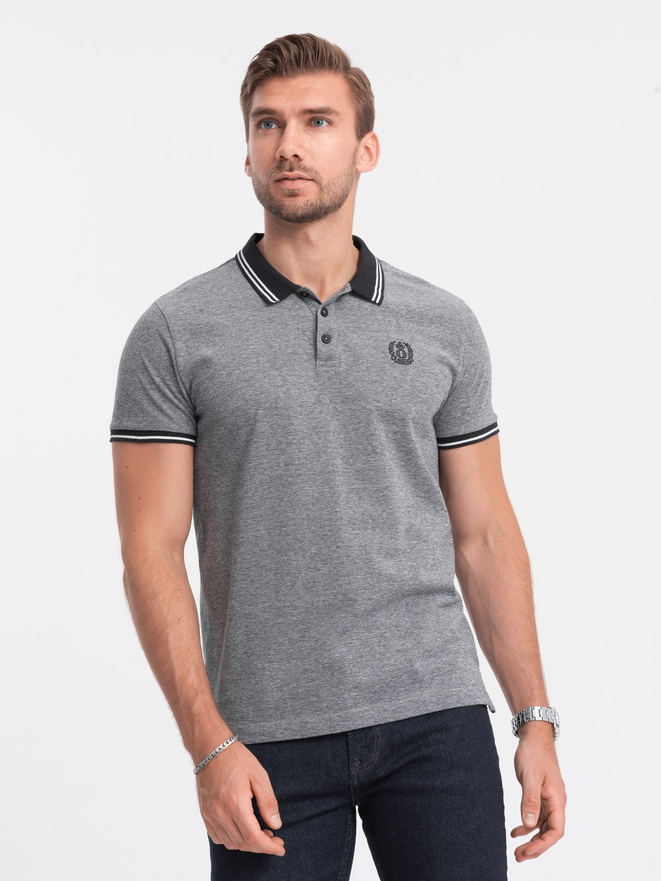 Men's melange polo shirt with contrast collar - blue V3 S1618