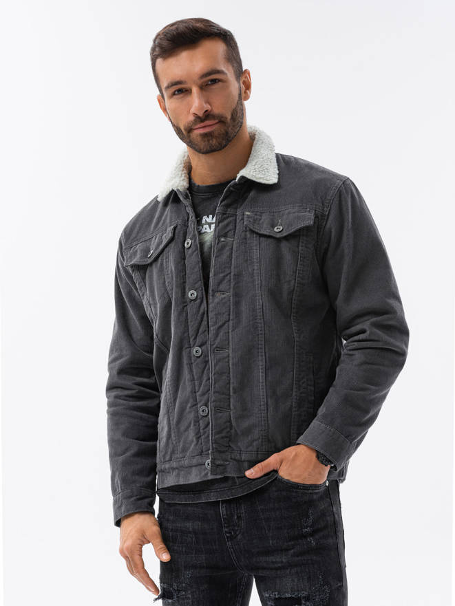 Men's mid-season jacket - dark grey C524