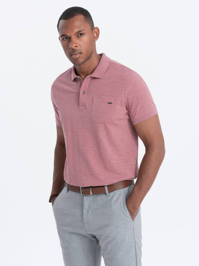 Men's polo t-shirt with decorative buttons - faded pink V4 S1744