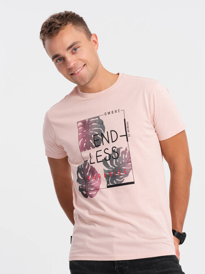 Men's printed T-shirt - pale pink V2 OM-TSPT-0131 (PALE ROSE)