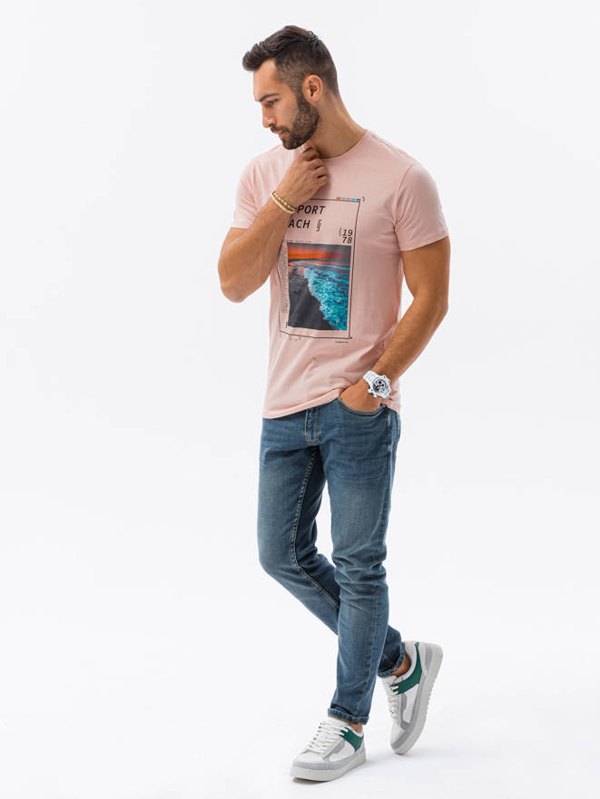 Men's printed t-shirt V-15B- pink S1434