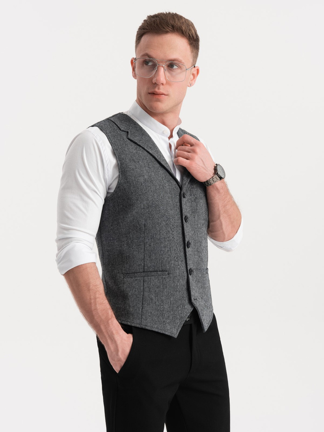 Men's suit vest with collar - graphite V1 OM-BLZV-0105