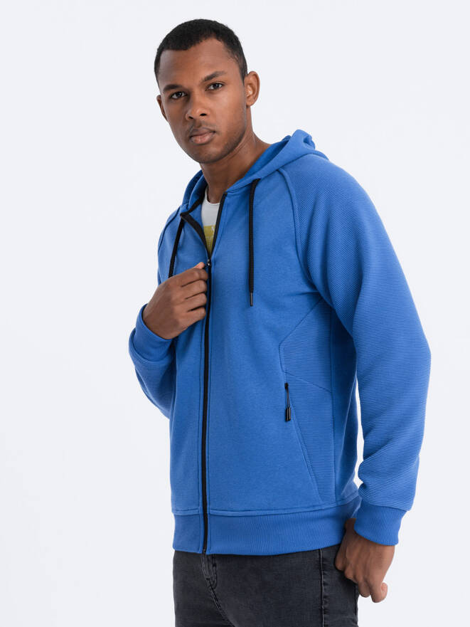 Men's unbuttoned hooded sweatshirt - blue V8 OM-SSZP-0124