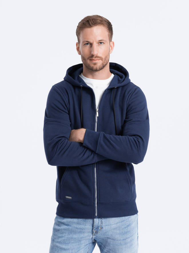 Men's unbuttoned hooded sweatshirt - dark blue V4 OM-SSZP-22FW-003