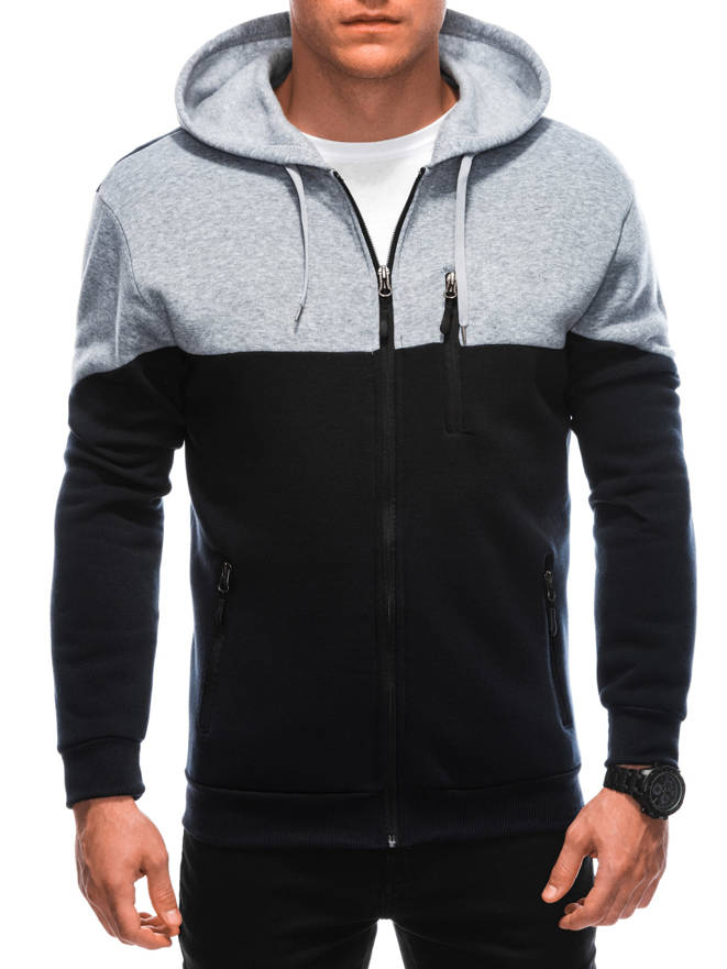 Men's hoodie with zippered pocket - gray melange V5 OM-SSNZ-22FW