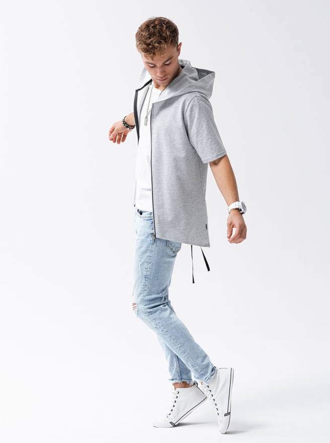 Men's zip-up sweatshirt with short sleeves B960 - grey