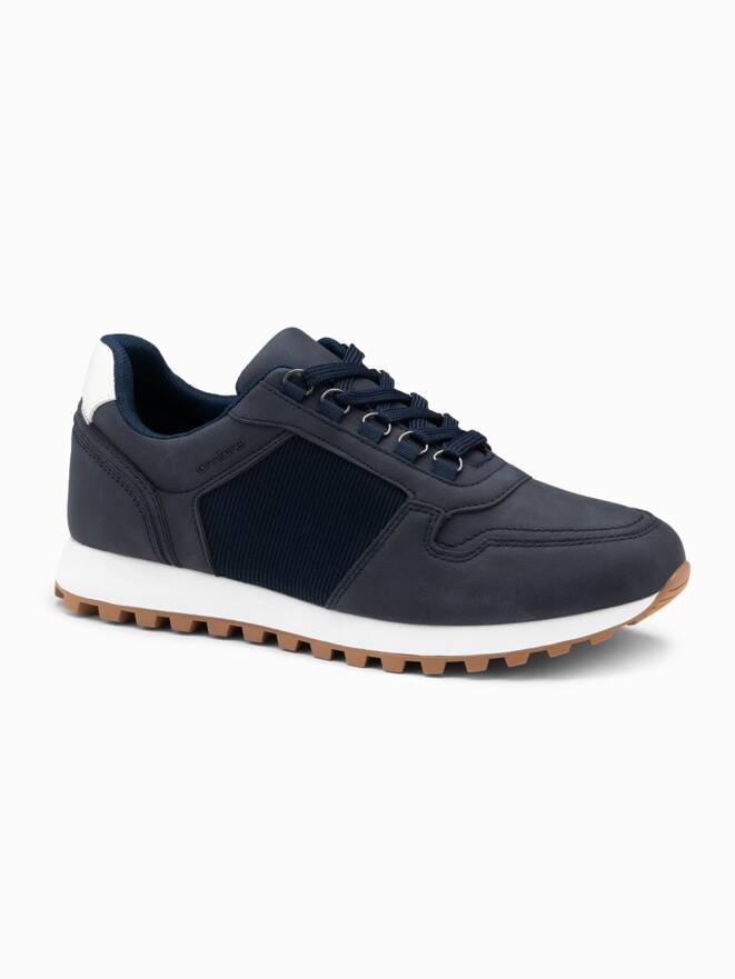 Patchwork shoes men's sneakers with combined materials - navy blue V6 OM-FOSL-0144