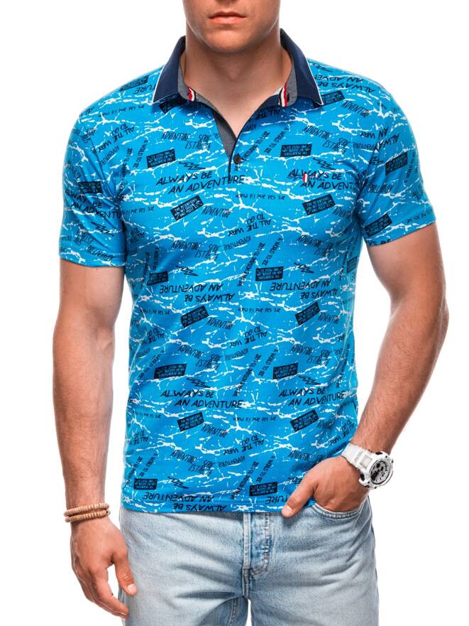 Printed Men's Polo Shirt S1998 - light blue