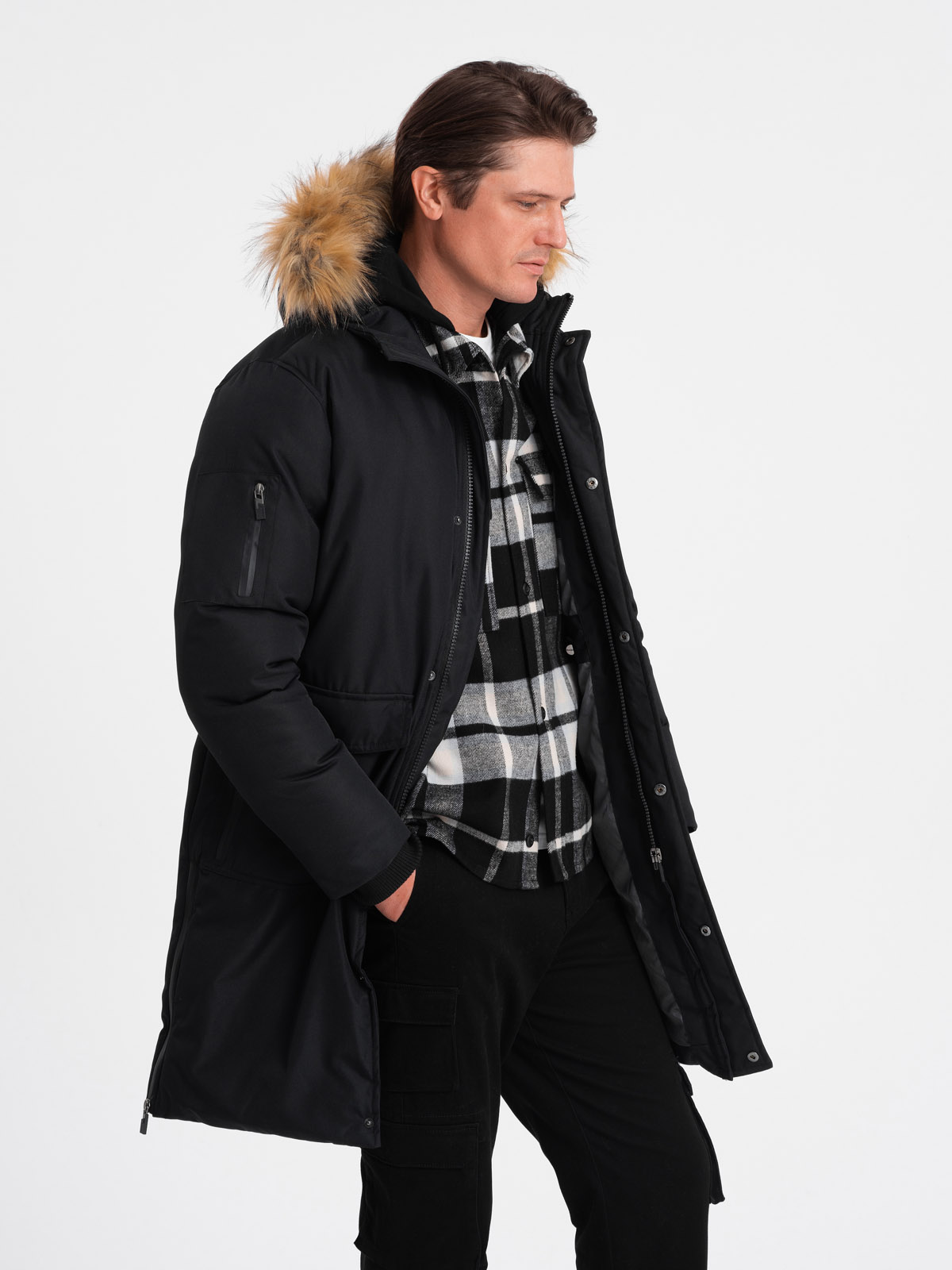 Alaskan men's winter jacket with detachable fur from the hood - black ...