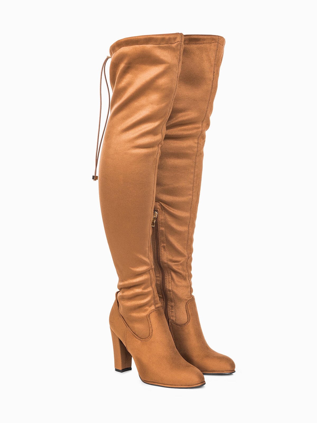 Block Heeled Over Knee Boots Camel Lr035 Modone Wholesale Clothing For Men