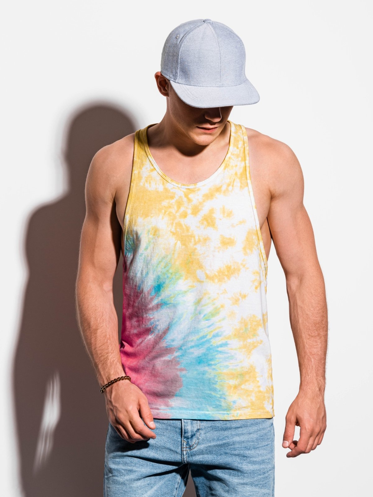 Men's TieDye tank top S1334 yellow MODONE wholesale Clothing For Men