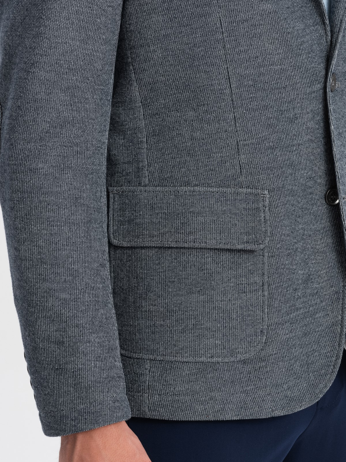 Men's blazer with elbow patches navy blue V2 OMBLZB0108 MODONE