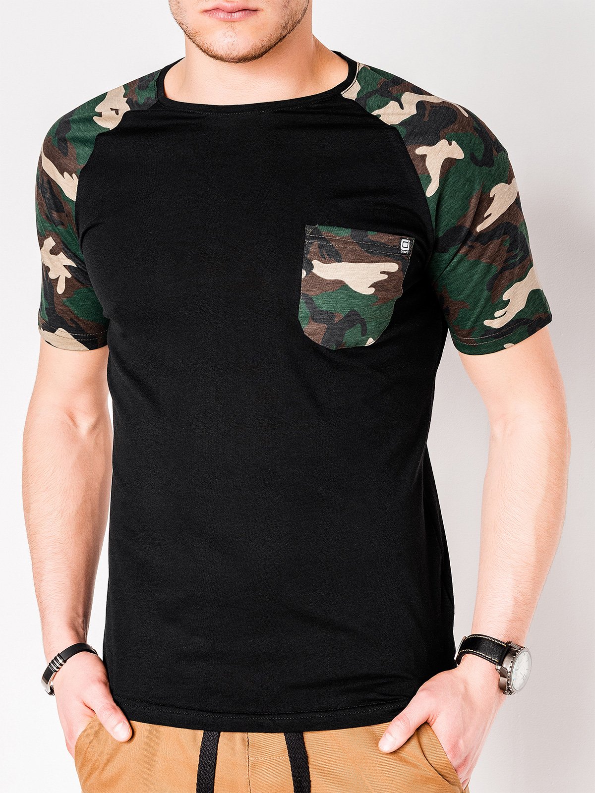 Men's camo printed t-shirt - black/brown S1013 | MODONE wholesale