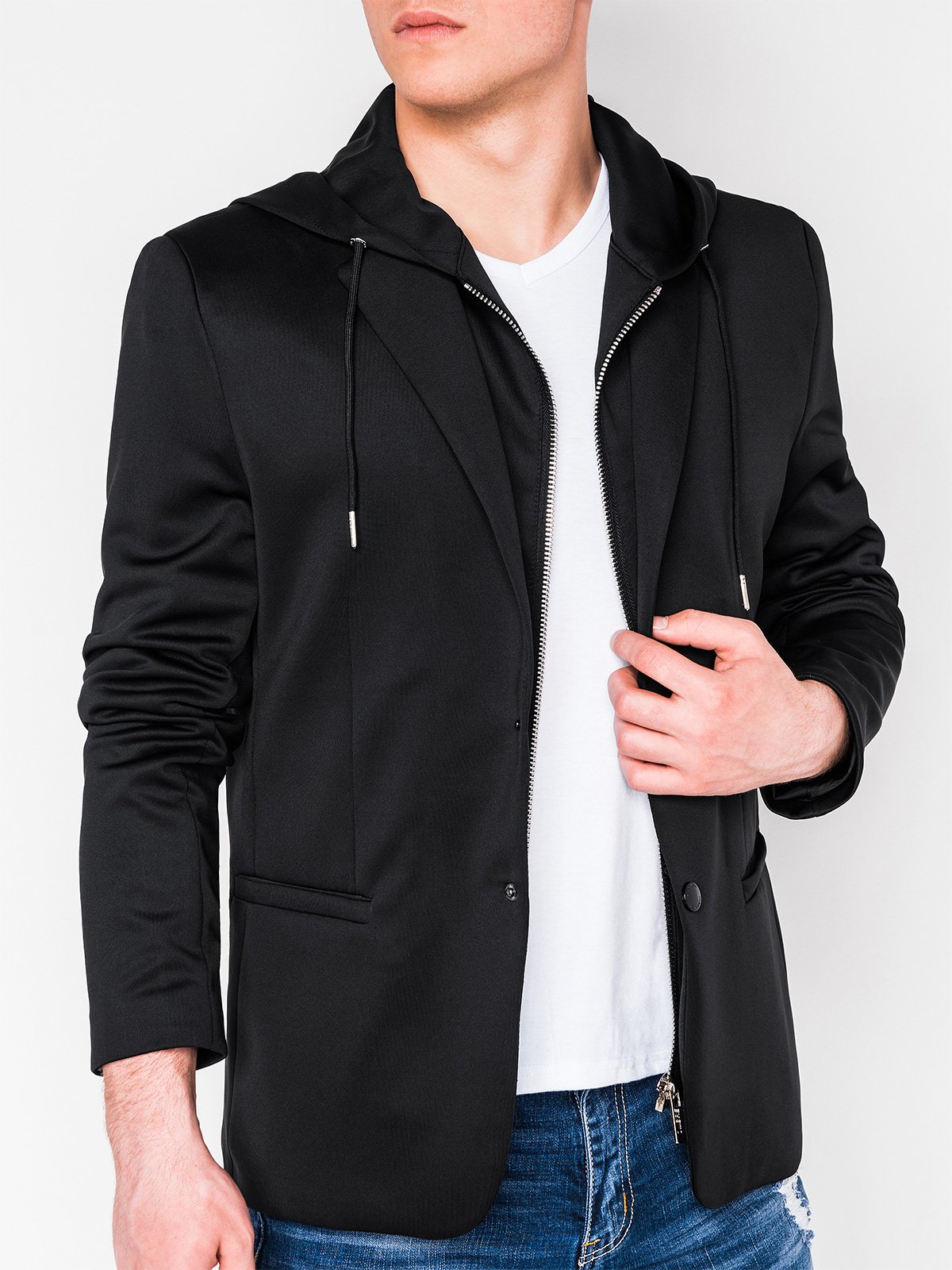 Men&#39;s casual hooded blazer jacket M99 - black | MODONE wholesale - Clothing For Men