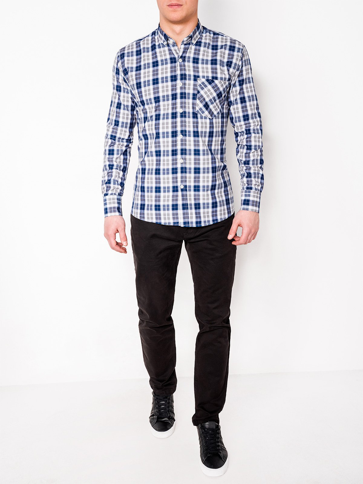 Men's check shirt with long sleeves K393 - blue/grey | MODONE wholesale ...