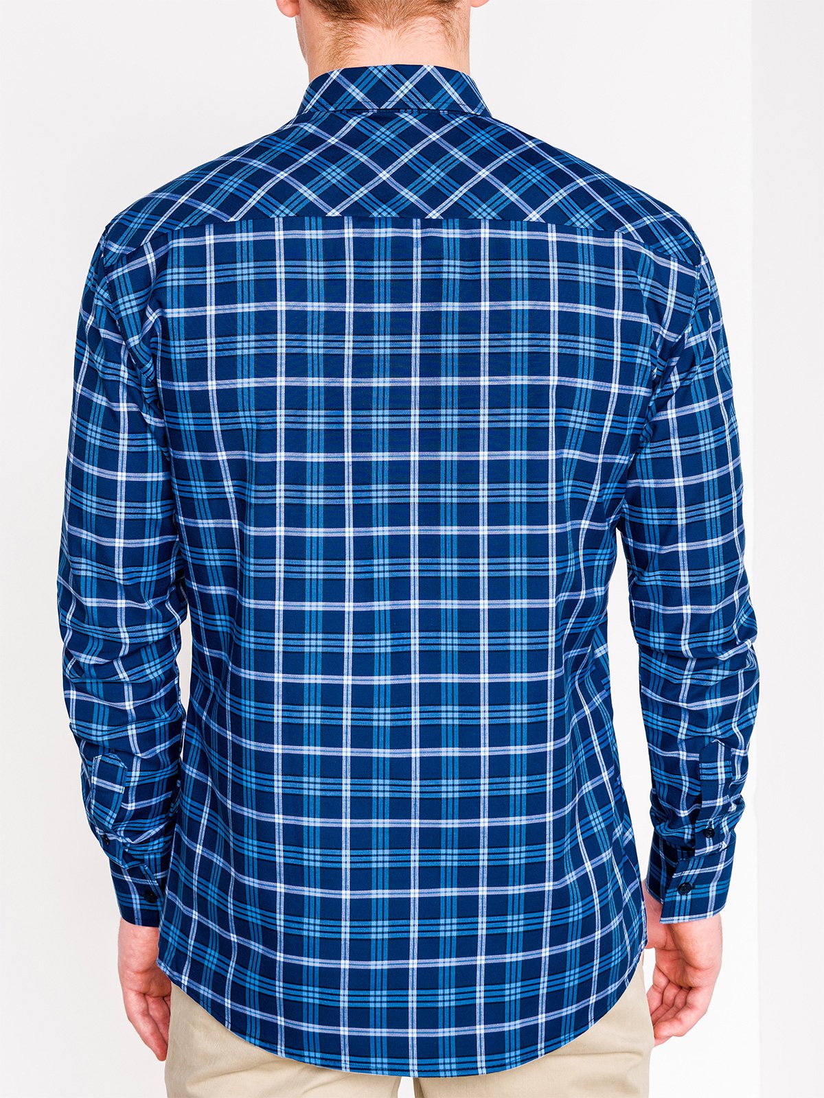 Men's check shirt with long sleeves K416 - navy/light blue | MODONE ...