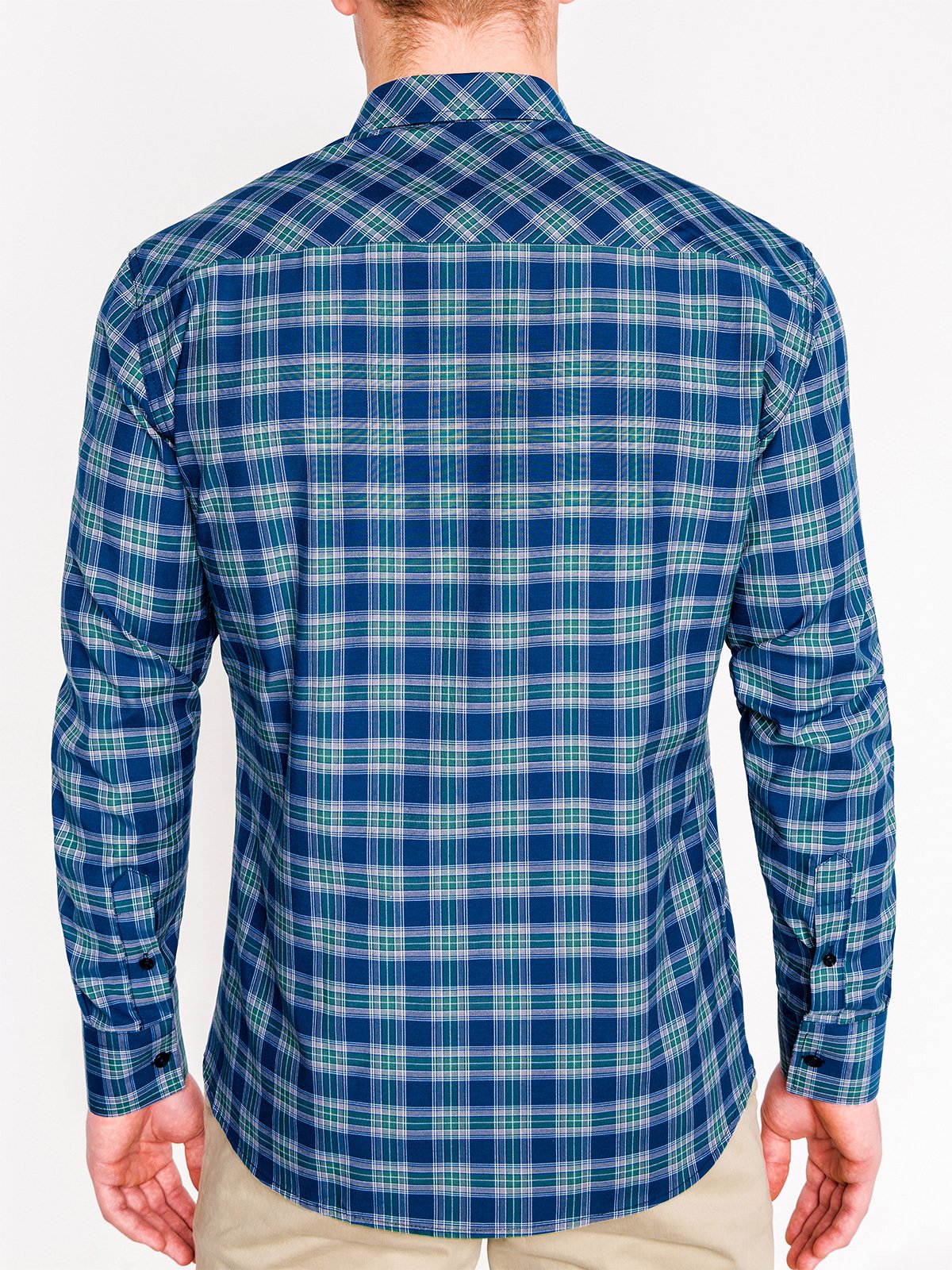 Men's check shirt with long sleeves K418 - navy/green | MODONE ...