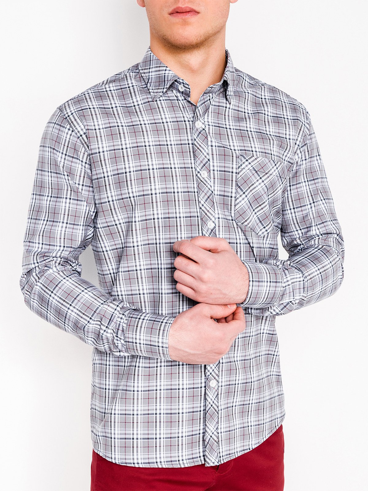 Men's check shirt with long sleeves K419 - grey | MODONE wholesale ...