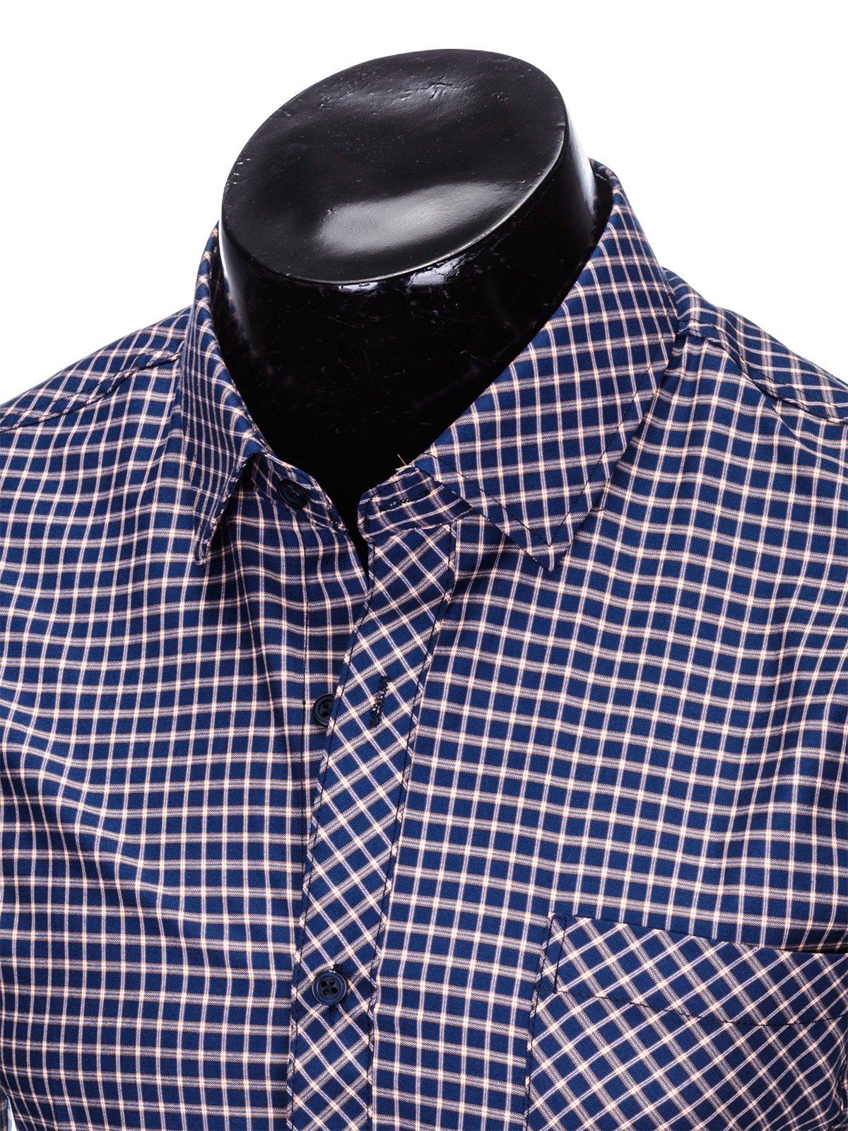 Men's check shirt with long sleeves K423 - navy/orange | MODONE ...