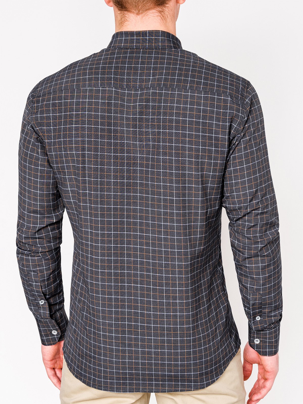 Men's check shirt with long sleeves K425 - dark grey | MODONE wholesale ...