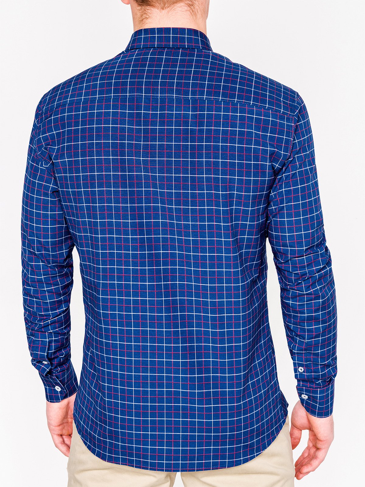 Men's check shirt with long sleeves K425 - navy | MODONE wholesale ...