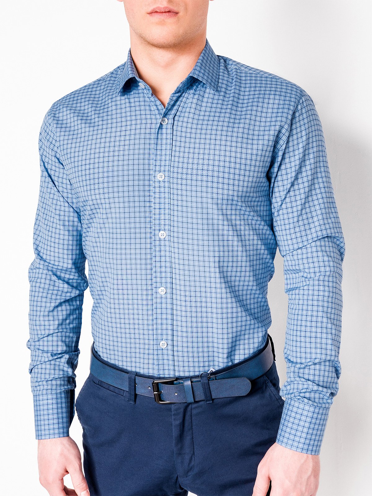 Men's check shirt with long sleeves K434 - light blue | MODONE ...