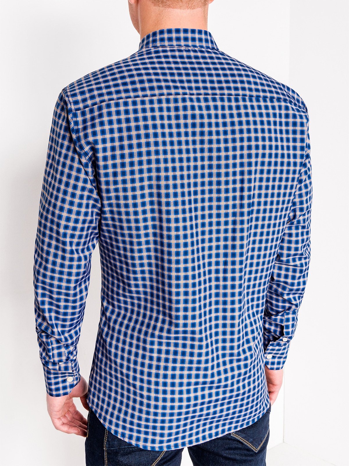 Men's check shirt with long sleeves K438 - navy/yellow | MODONE ...